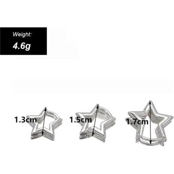Silver Star Hoop Earrings Set Women Y2k Huggie Pentagram Statement Jewelry Gift - Picture 2 of 7